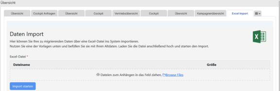 Screenshot der Import-Oberfläche für Excel-Dateien in ConSol CM