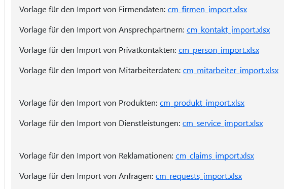 Screenshot von Vorlagen für wiederholte Importe